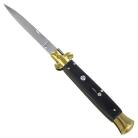 10.5" Brass Black Wood Stiletto Automatic Knife Satin Flat Grind