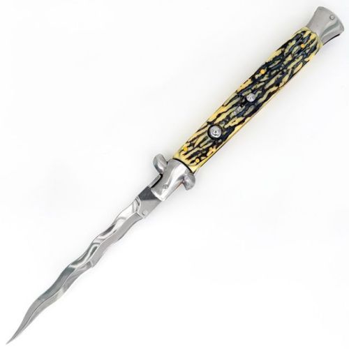 11" Big Boss Faux Stag Milano Stiletto Automatic Switch Blade Kriss Knife