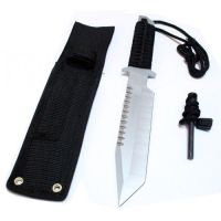 11" Full Tang Tanto Hunting Knife Fire Starter Sheath