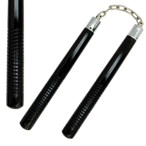 12" Black Wood Round Nunchaku Chain With Grips