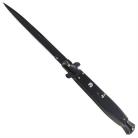 12.5 Inch Black Wood Stiletto Automatic Knife Black Flat Grind