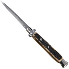 12.5" Faux Stag Switchblade Stiletto Automatic Knife Satin Bayo