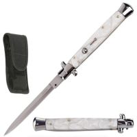 13" Godfather White Pearl Stiletto Automatic Knife Switchblade Dagger Blade