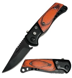 3.25" Closed Wood Handle Push Button Mini Automatic Pocket Knife