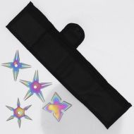 Stainless Steel 4 Piece Rainbow Ninja Throwing Stars Set with Nylon Pouch