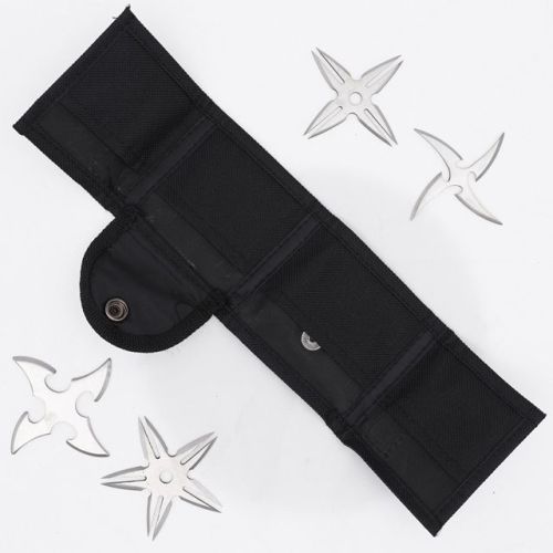 Stainless Steel 4 Piece Ninja Throwing Stars Set with Nylon Pouch