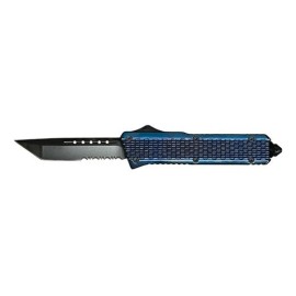 5" Closed Blue D/A Automatic OTF Switch Blade Knife Tanto Serrated