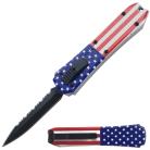 5" Mini Coffin USA Flag D/A OTF Automatic Knife Black Dagger Serrated