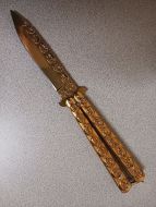5" Stainless Steel Butterfly Knife Gold Skulls bf-102-4