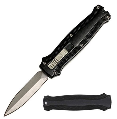 5.25" Rock Star Black D/A OTF Automatic Knife Dagger Point Satin Plain