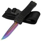 7" Black Delta Force D/A OTF Automatic Knife Rainbow Drop Point