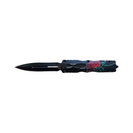 7" Black Red Rose Automatic Dual Action Out The Front Knife