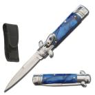 7.5" Blue Pearl Leverlock Automatic Knife Satin Bayo