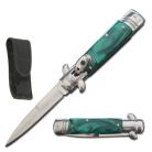7.5" Green Pearl Leverlock Automatic Knife Satin Bayo