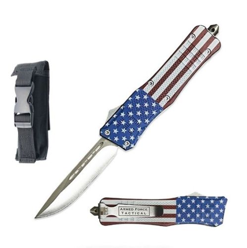 7" US Flag Drop Point Blade Patriot Walker OTF Knife
