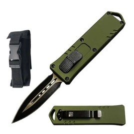 7.5" Green Tank Rider Automatic Dual Action Out The Front Knife