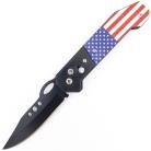 8" American Flag Automatic Knife Black Drop Point