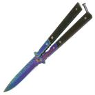 8.75" Black Heavy Butterfly Knife Titanium Damascus Drop Point Balisong