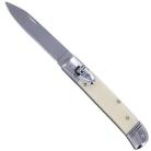 8" Classic White ABS Leverlock Automatic Knife Flat Grind Drop Point