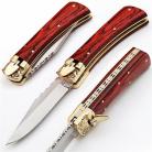 8.25" Lever Lock Sedona Red Automatic Knife Filework D2 Drop Point