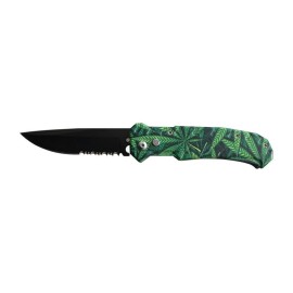 8" Marijuana Automatic Knife Clip Point Serrated Switchblade