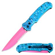 8" Open Pink Blade Switch Blade Automatic Knife Blue Sprinkles