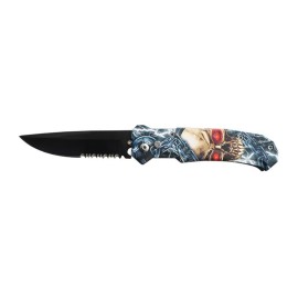 8" Skull Automatic Knife Clip Point Serrated Switchblade