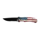 8" USA Flag Automatic Knife Clip Point Serrated Switchblade