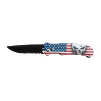 8" USA Flag Punisher Automatic Knife Clip Point Serrated Switchblade