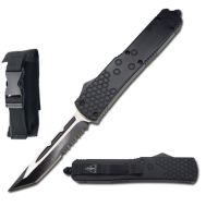8.25" Open Commando D/A OTF Automatic Knife Tanto Serrated Black Two Tone