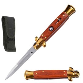 8.75" Classic Rosewood Milano Stiletto Automatic Knife Gold (3.85" Bayonet)