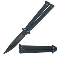 8.75" Overall Black Stainless Steel Sandblast Butterfly Knife