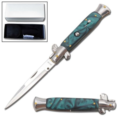 9.5" Green Emerald Stiletto Automatic Knife