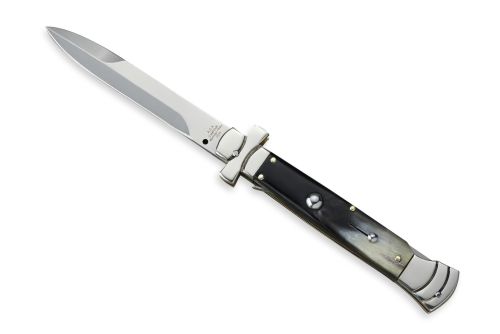 9" AGA Campolin Maltese Brazilian Cow Horn Stiletto Automatic Knife Bayonet