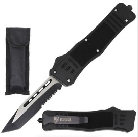 9" Black STEEL Ghost Tactical D/A OTF Pocket Knife Tanto Point Blade