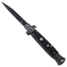 9.5 Inch Black Wood Stiletto Automatic Knife Black Flat Grind