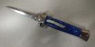 9 Inch Blue Pearl D/A OTF Stiletto Automatic Knife Satin Dagger
