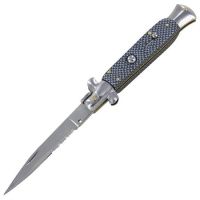 9.5 Inch Carbon Fiber Stiletto Automatic Knife Satin Flat Serrated