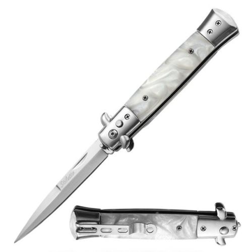 9" Coil Spring Pearl White Milano Stiletto Automatic Knife (4" Bayonet)