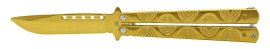 9" Gold Ripples Heavy Butterfly Knife Gold Drop Point