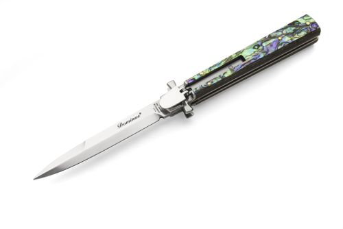 9 Inch AGA Campolin Dominus Leverlock Automatic Knife Abalone 4" Bayo