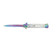 9" Mago Stiletto White Pearl Dual Action OTF Automatic Knife Titanium Bayonet