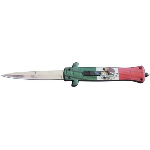 9" Mexican Flag ABS Spanish D/A OTF Stiletto Automatic Knife Satin Bayonet