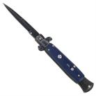 9.5 Inch Blue Wood Stiletto Automatic Knife Black Bayo