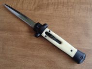 Old School 9" Imitation Ivory Stiletto D/A OTF Automatic Knife Satin Bayo