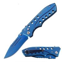9" Open Blue Switchblade Automatic Clip Point Blade Knife