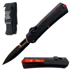 9" Red Needlepoint Automatic Triple Action Out The Front Knife