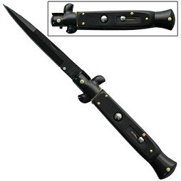 9.5" All Black Tactical Automatic Knife Side Opening Stiletto