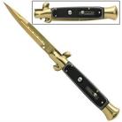 9.5" Switchblade Stiletto Gold Whitewall Automatic Knife