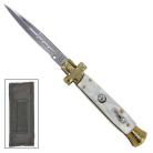 9 inch Cross Stiletto Automatic Knife White Marble